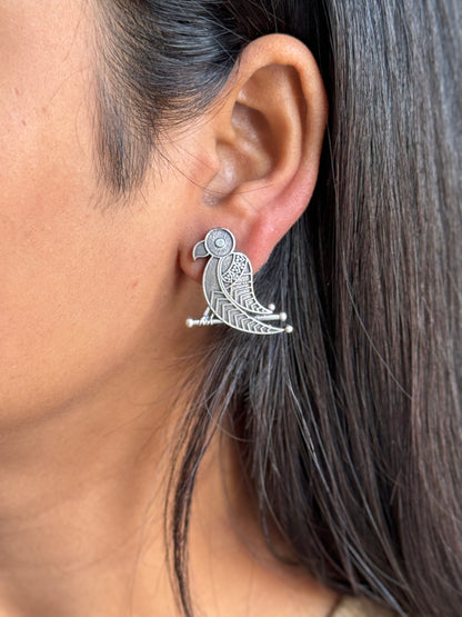 Parrot Stud Earrings – Oxidized German Silver