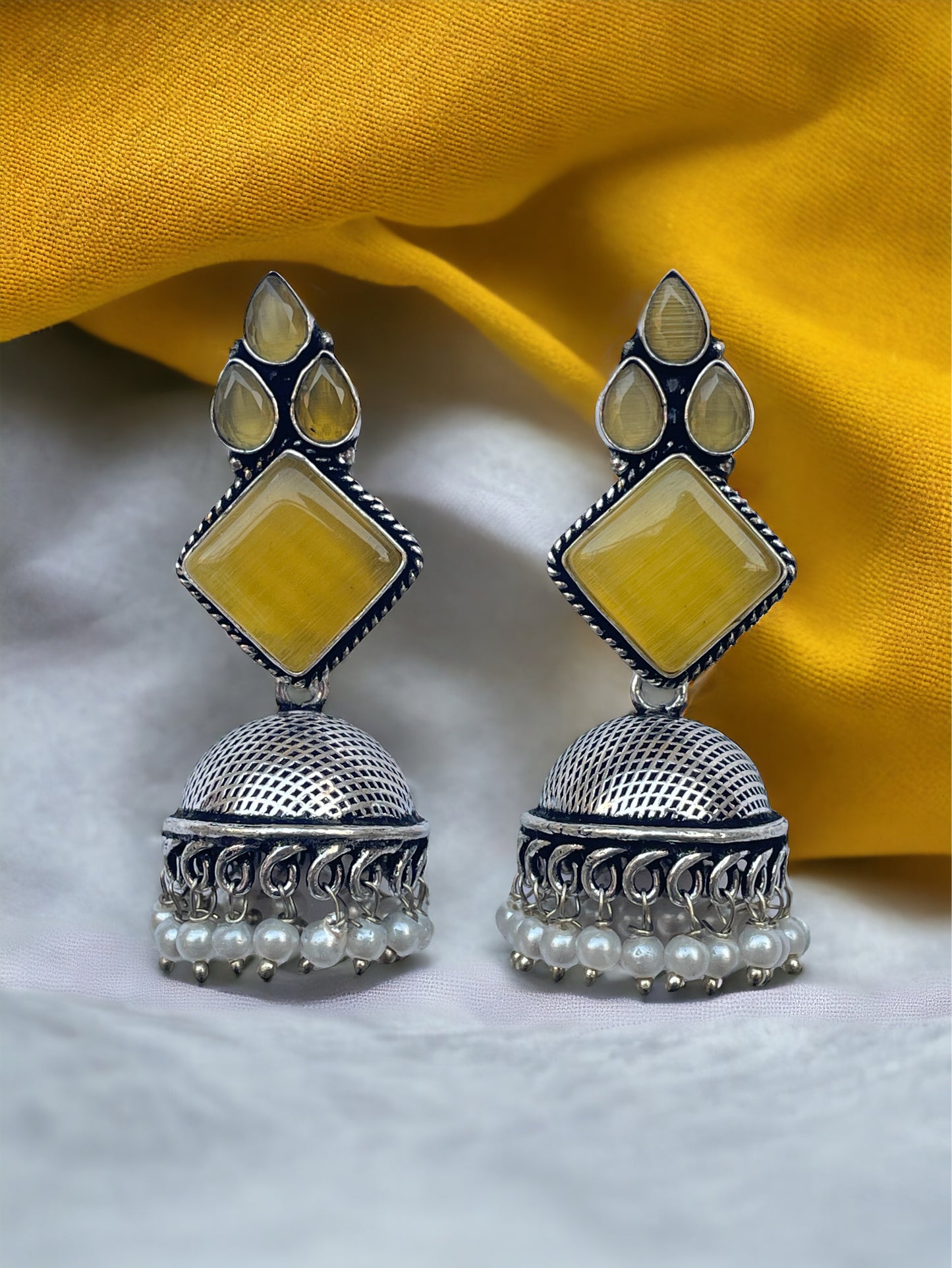 Monalisa Mustard German Silver Earrings | Exquisite Earrings Collection