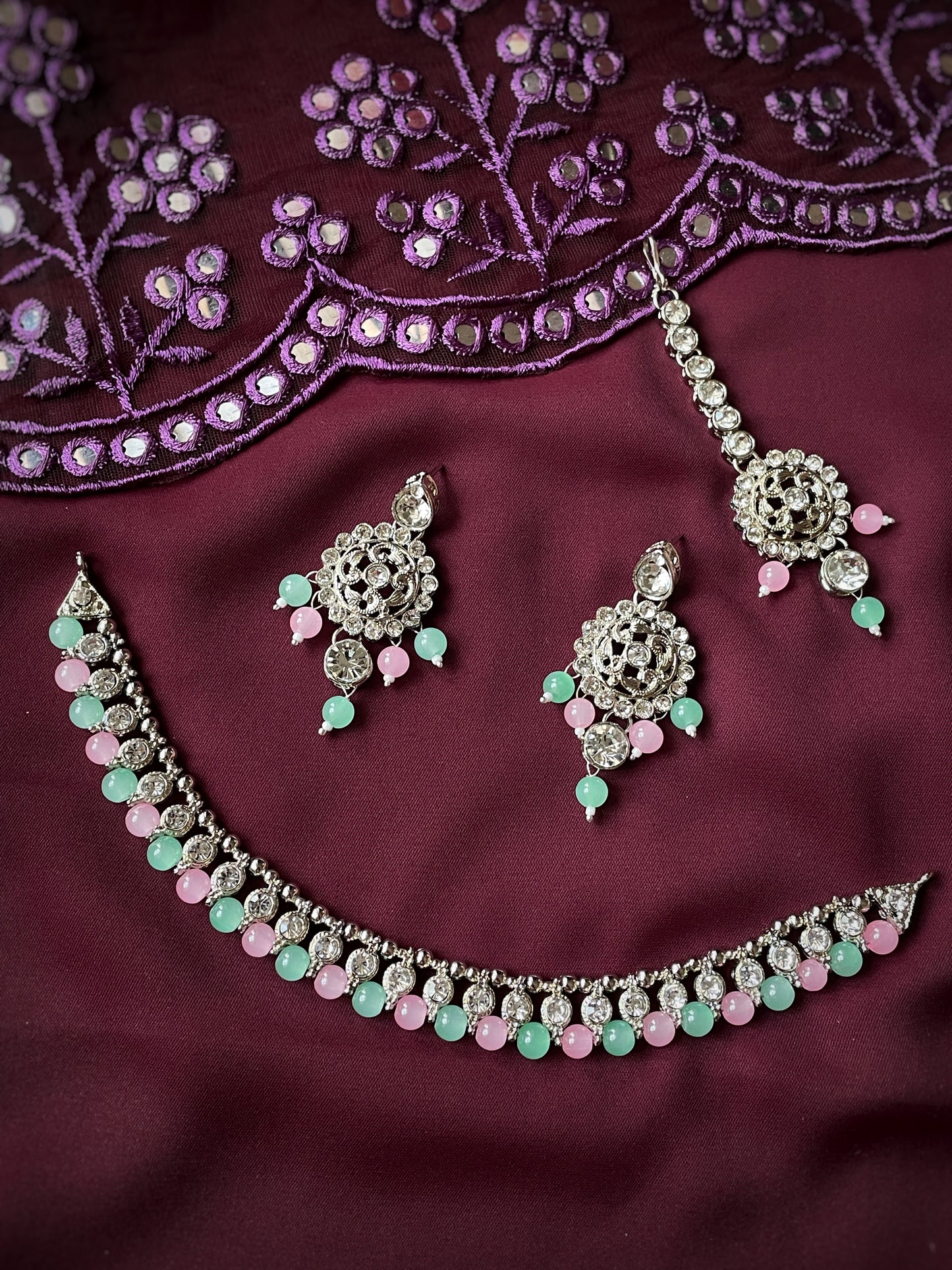 Elegant Necklace Set for Women with Earrings & Maang Tikka