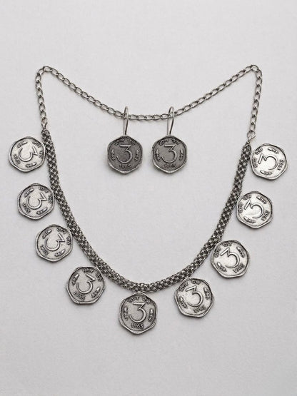 3 Paisa Oxidised Necklace Set with Earrings