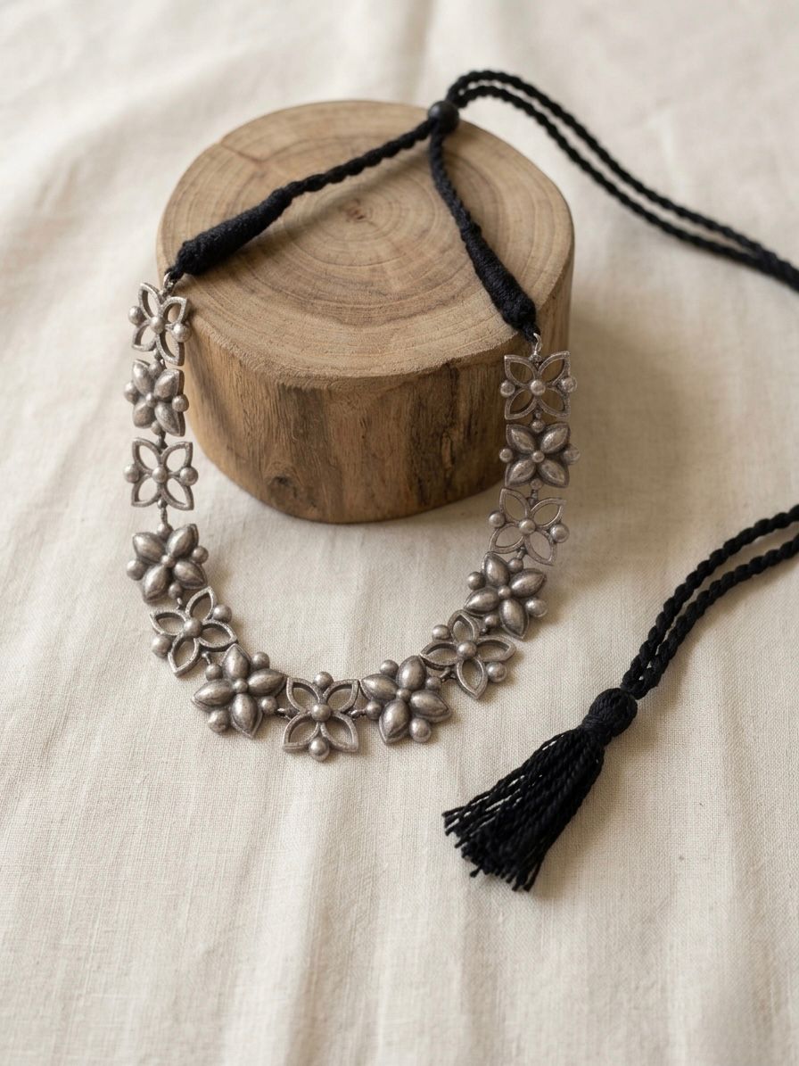 Vanya Floral Oxidised Necklace Set with Earrings