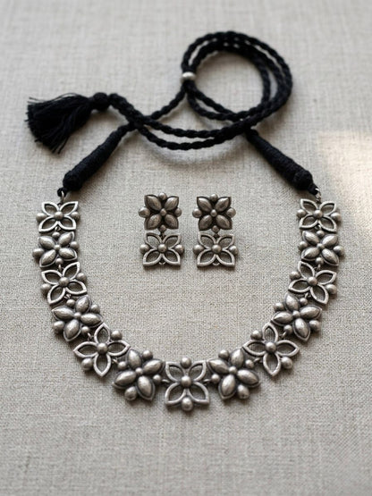 Vanya Floral Oxidised Necklace Set with Earrings
