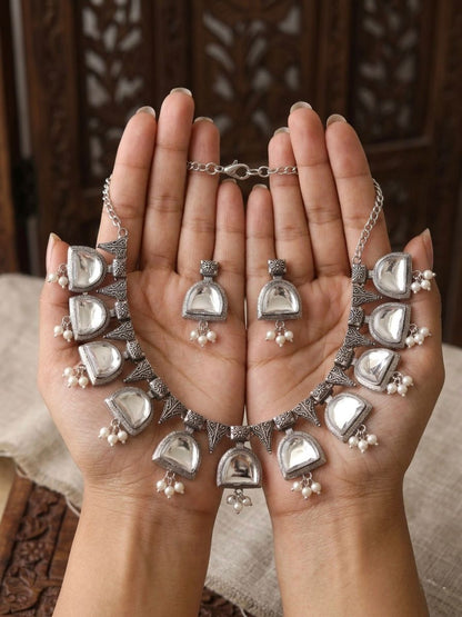Moonstone Elegance Oxidised Necklace Set with Earrings