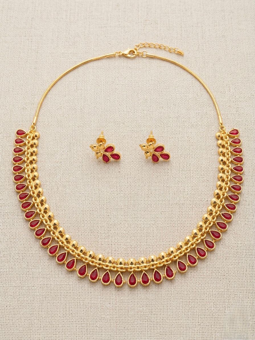Gold-Toned Minimalist Necklace Set with Earrings
