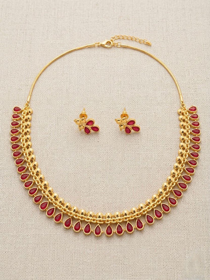 Gold-Toned Minimalist Necklace Set with Earrings