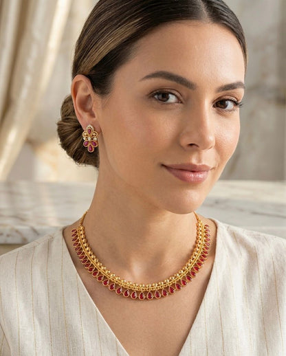 Gold-Toned Minimalist Necklace Set with Earrings