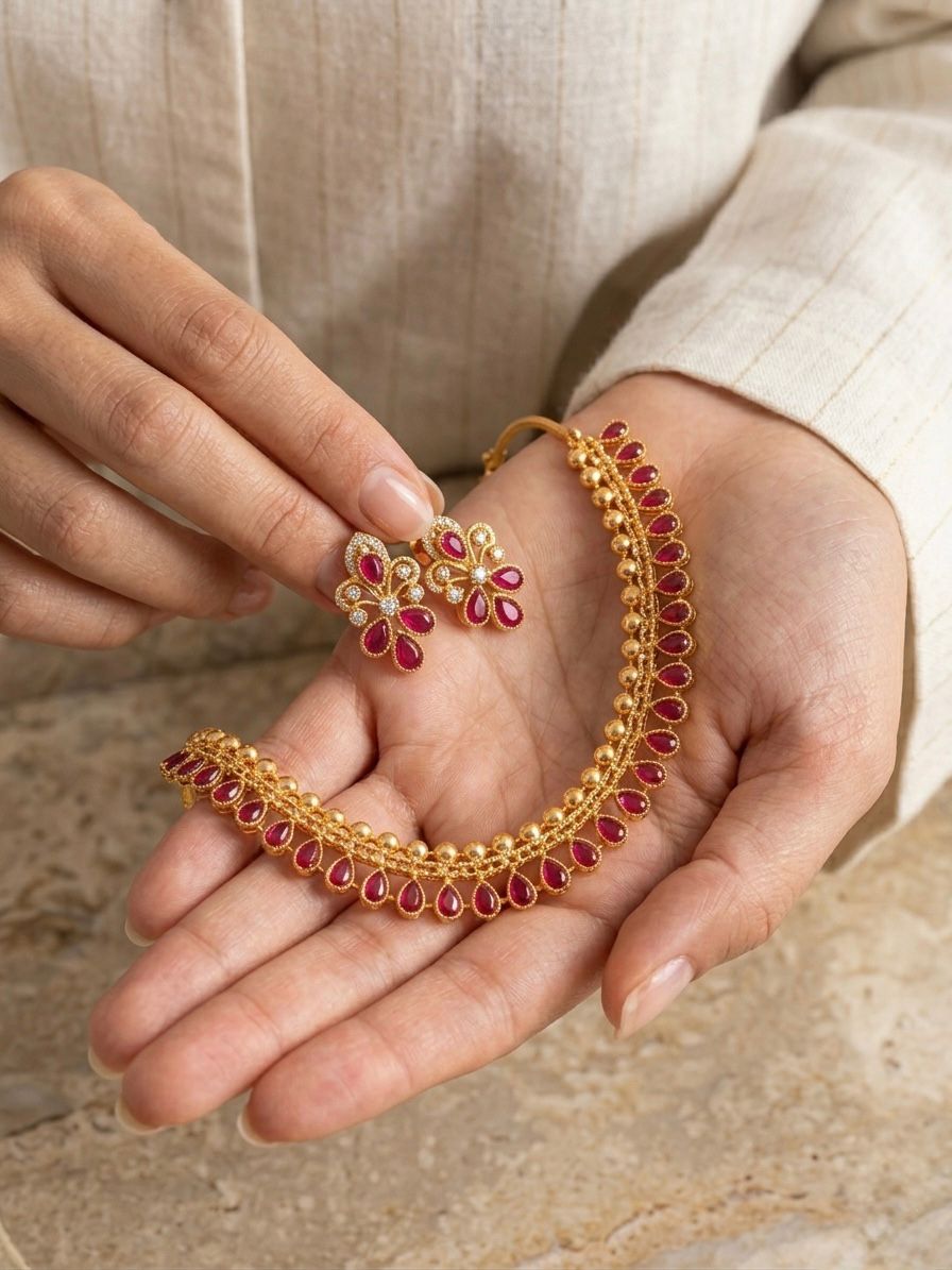 Gold-Toned Minimalist Necklace Set with Earrings