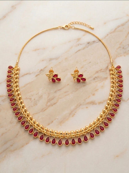 Gold-Toned Minimalist Necklace Set with Earrings