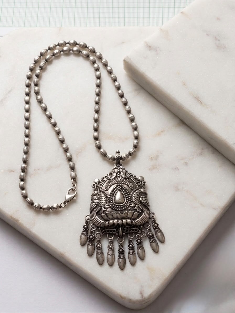 Lotus Embedded Antique Polish Necklace