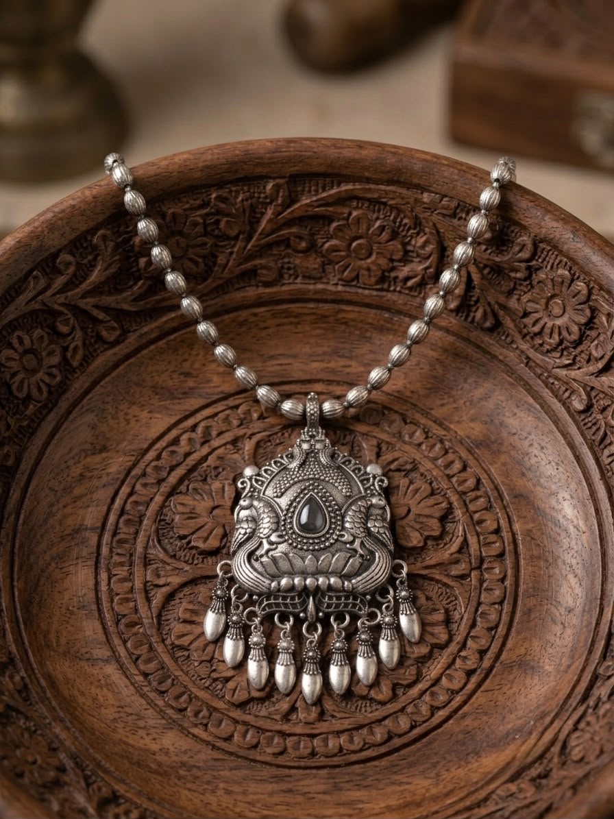 Lotus Embedded Antique Polish Necklace