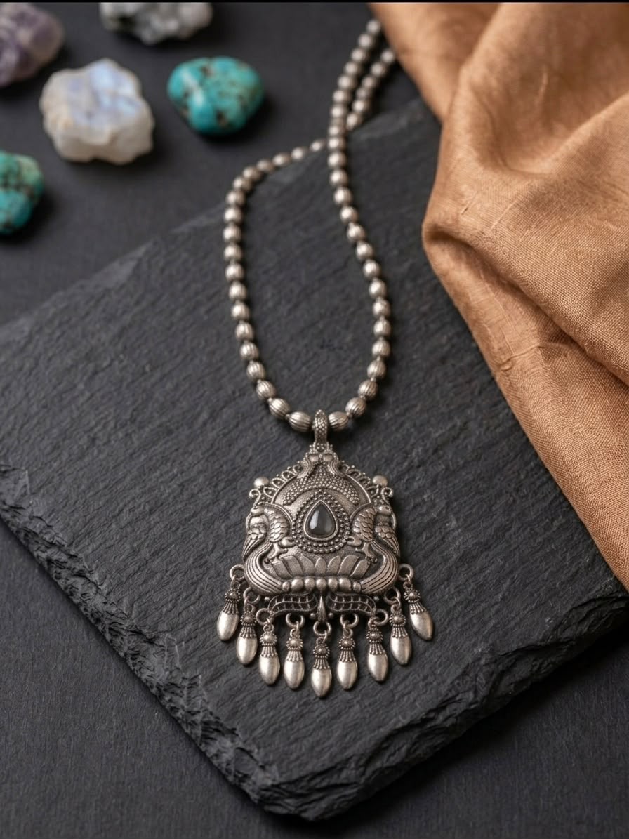 Lotus Embedded Antique Polish Necklace