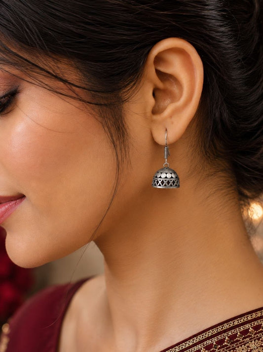 Silver Replica Oxidised Jhumki Earrings