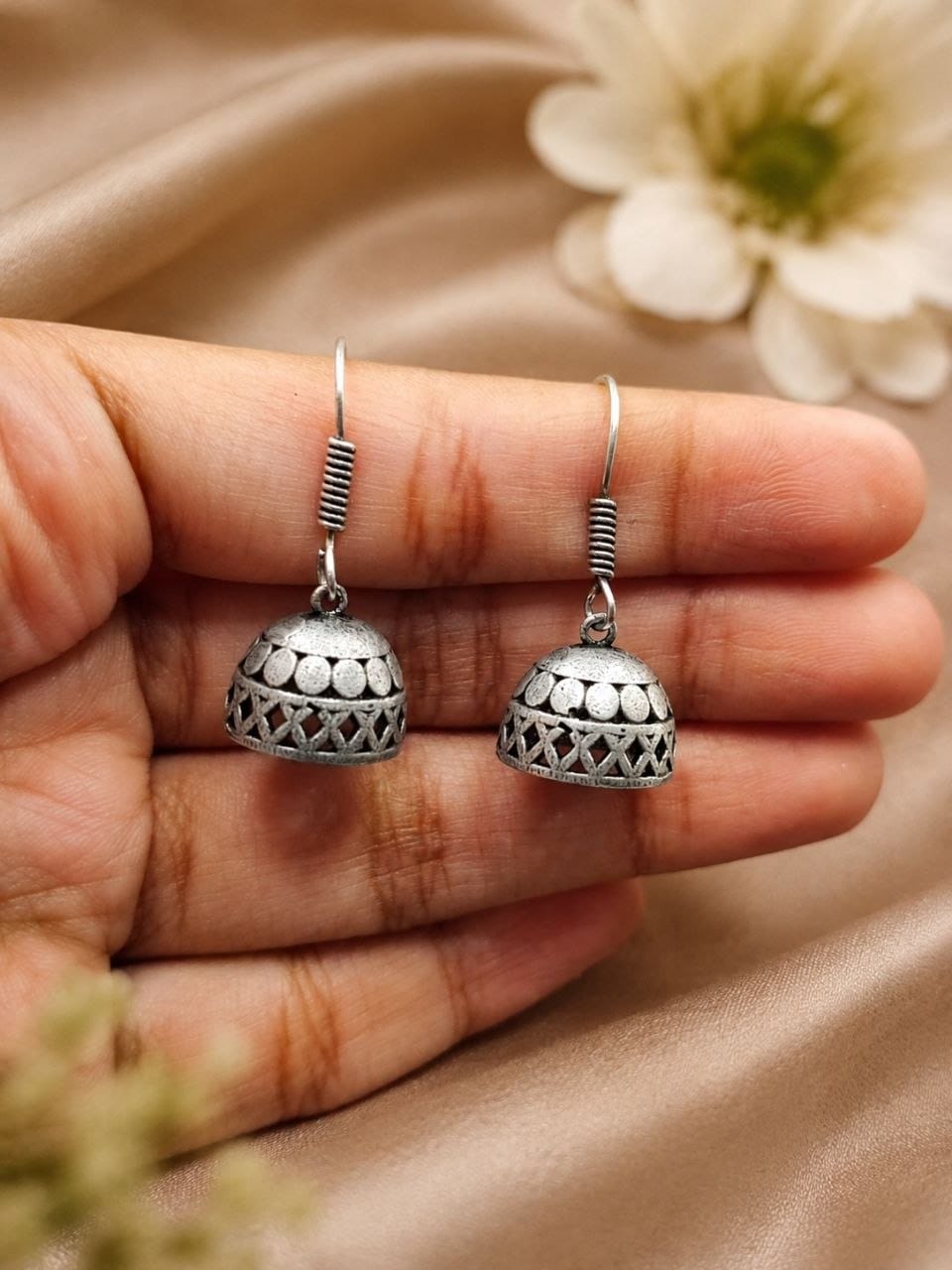 Silver Replica Oxidised Jhumki Earrings