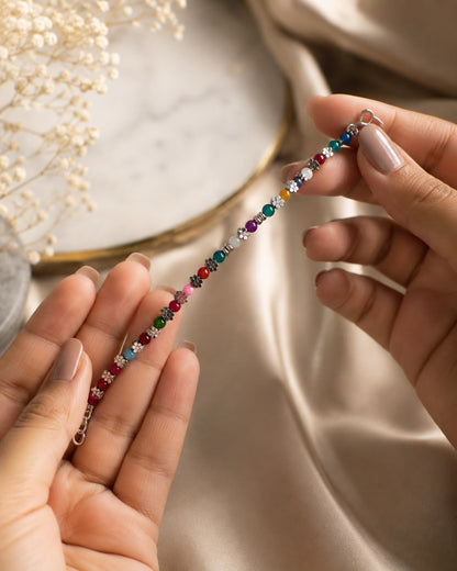Multi-Colour Floral Charm Bracelet – Anti Tarnish | Free Size