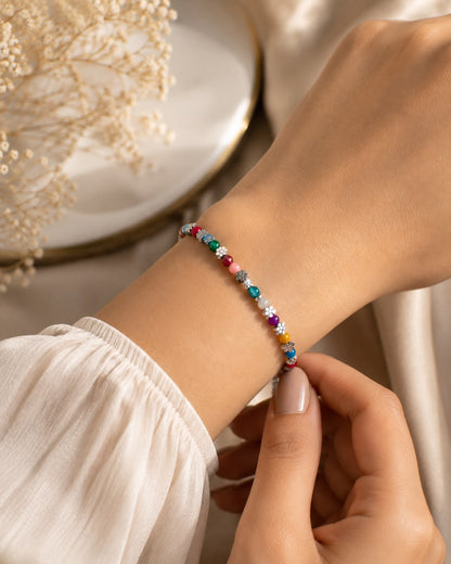 Multi-Colour Floral Charm Bracelet – Anti Tarnish | Free Size
