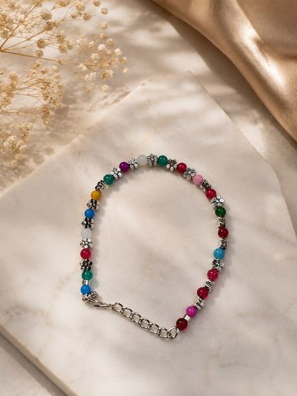 Multi-Colour Floral Charm Bracelet – Anti Tarnish | Free Size