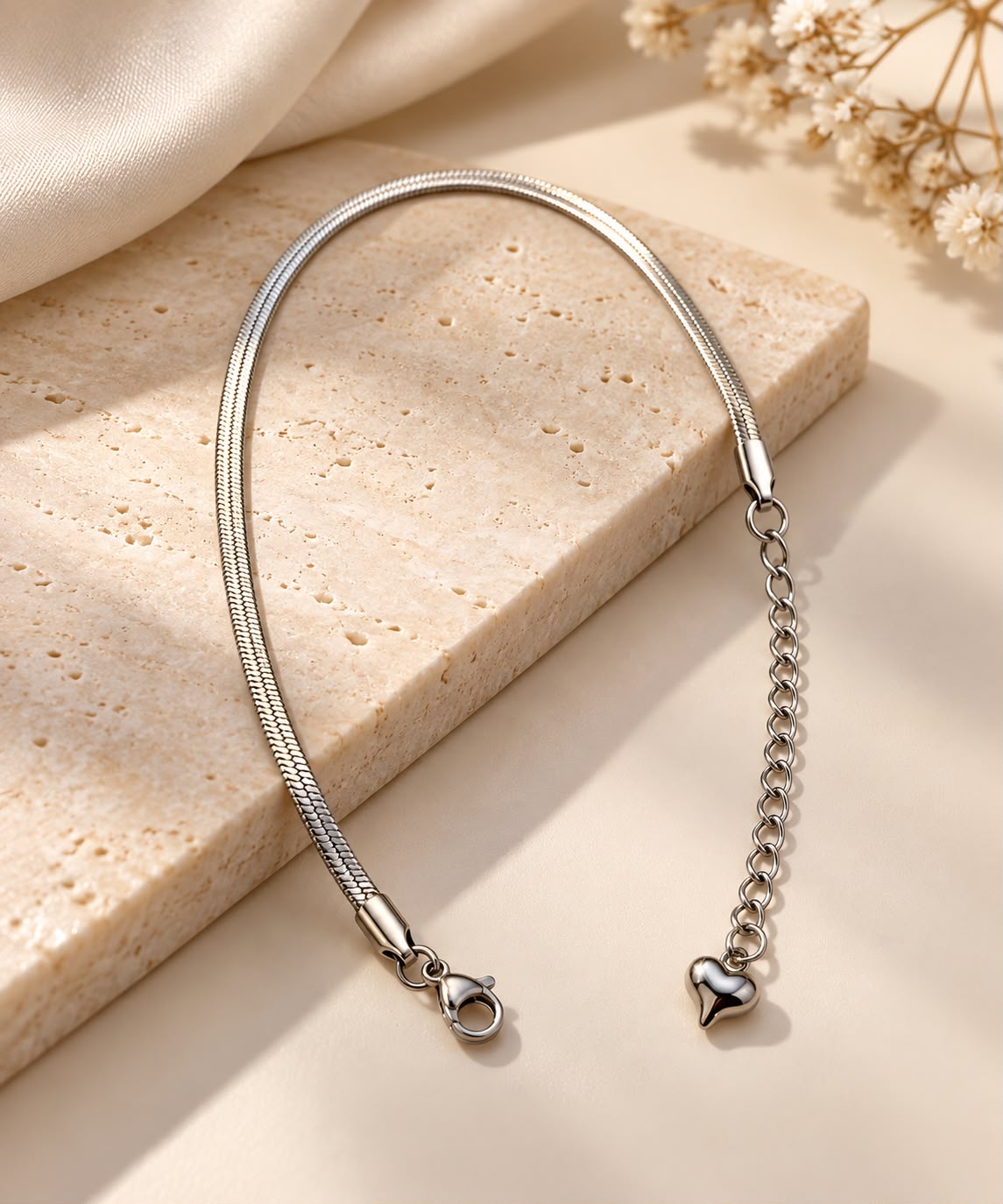 Silver Lookalike Heart Charm Anklet – Anti Tarnish