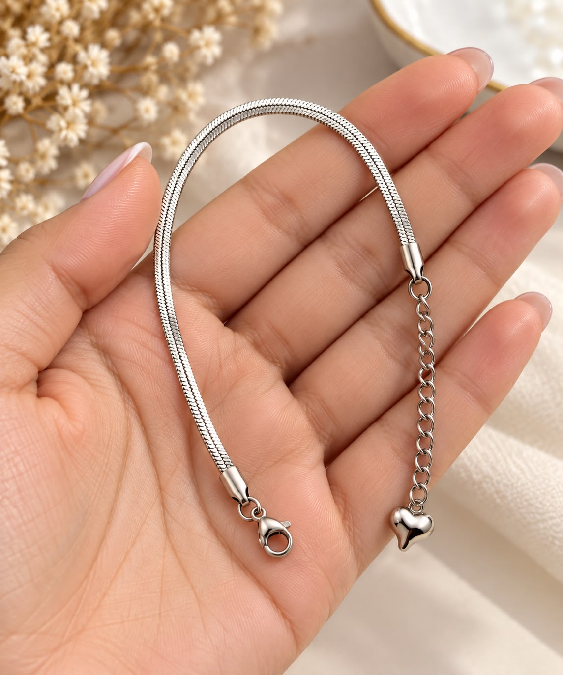 Silver Lookalike Heart Charm Anklet – Anti Tarnish